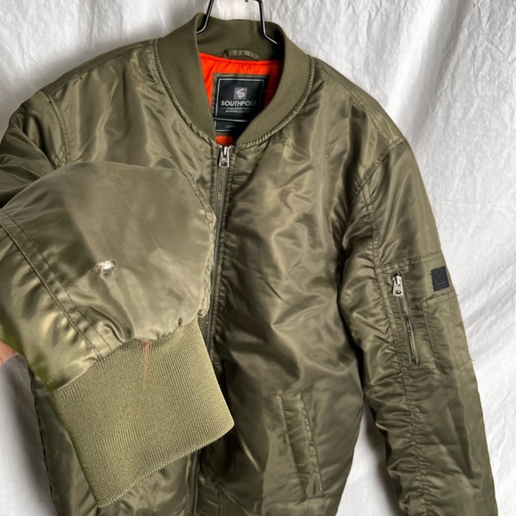 Vintage South Pole Bomber Jacket Mens L Large Green Coat Quilted Lined 90s Y2K - Picture 5 of 16
